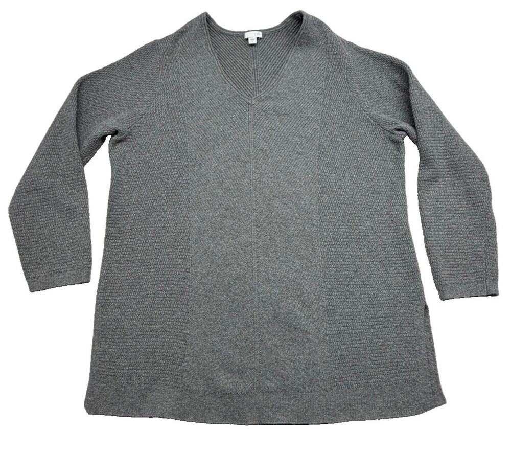 J Jill Sweater Womens Large Cotton Blend Womens V Neck Pullover Gray